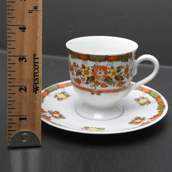 Vintage Winterling Röslau Bavaria Espresso Cup & Saucer Floral Germany Orange - Picture 4 of 8